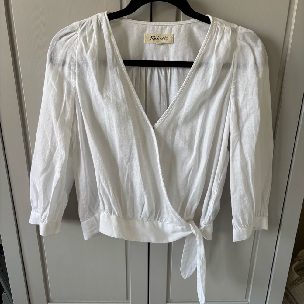 Madewell White V-Neck Wrap Blouse